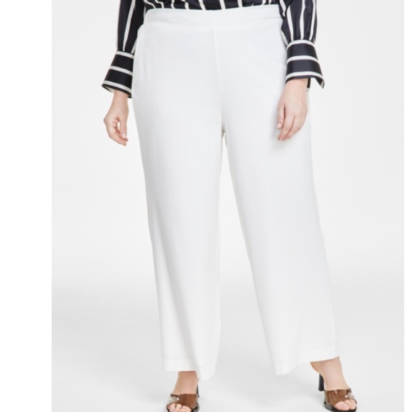 Vince Camuto Plus Size Flat Front Elastic Waist Wide-Leg Pants - New Ivory 2XL - Picture 1 of 1